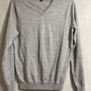 J. Crew Men's Gray Slim Fit Merino Wool V-Neck Long Sleeve Sweater SZ L